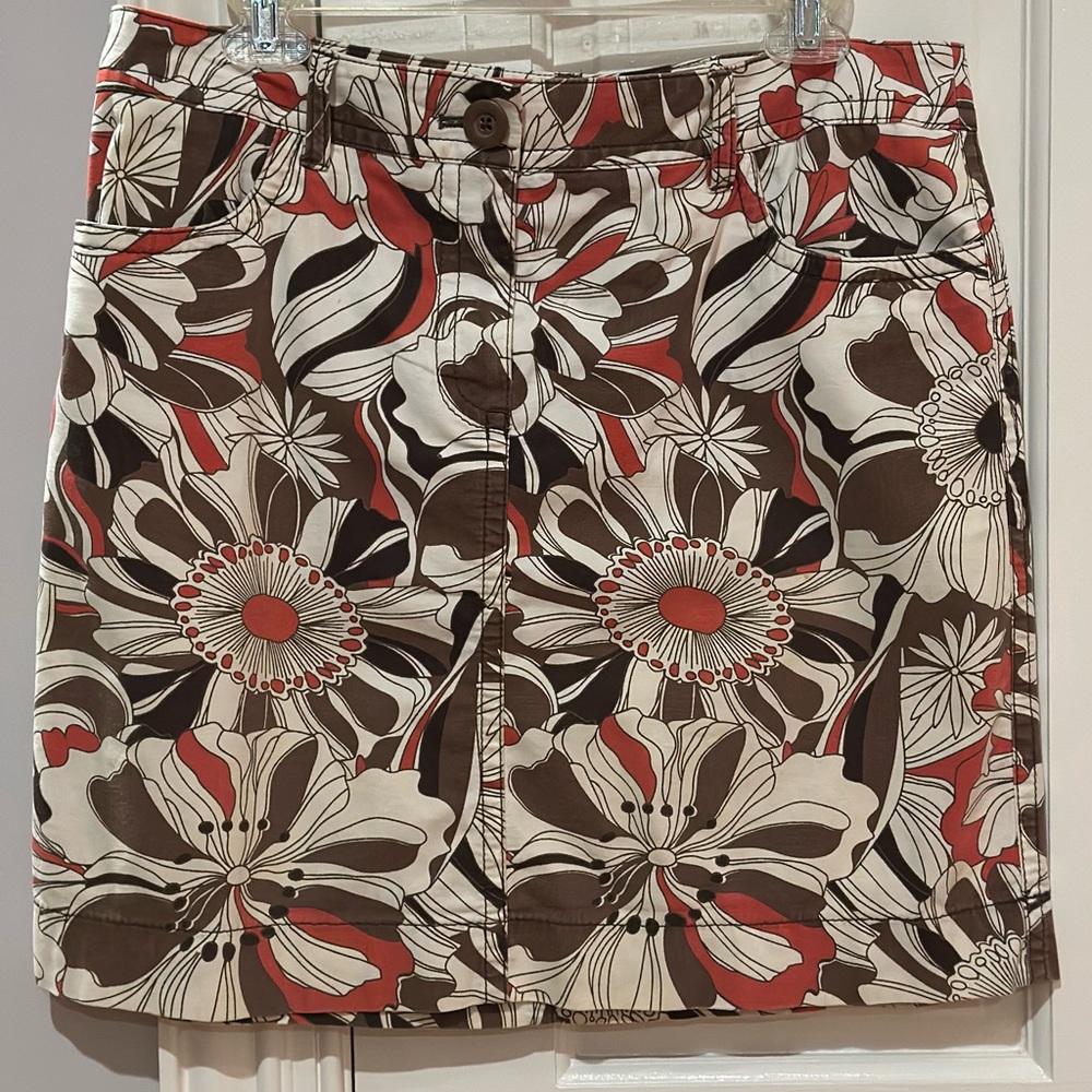 LOFT Floral A-Line Skirt - Orange , Brown, Cream